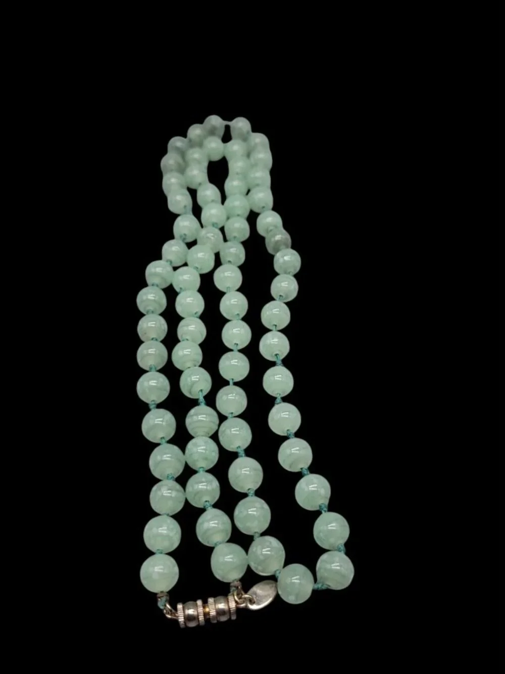 Vintage Les Bernard Signed Jade Bead Necklace Hand Knotted Barrel Clasp 34" - Picture 9 of 12